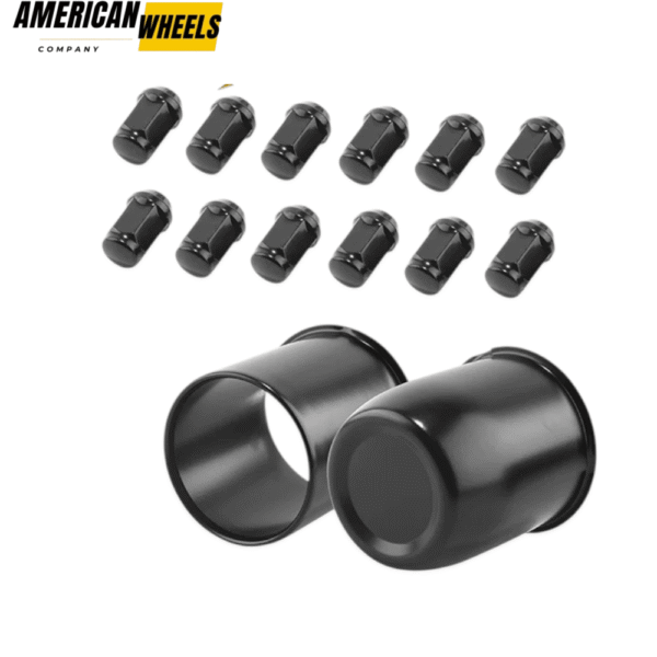 3.19in Matte Black Painted Stainless Trailer Center Caps with 1/2-20 Lug Nuts Sets - 74411[74327MB+74334MB+12228MB] - Image 2