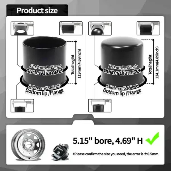 2 Open 2 Closed Top Curved 5.15in Stainless Push Through Center Caps for 5.15" Bore 4.69" Tall - 20274367=[74315+74361]x2 - Image 6