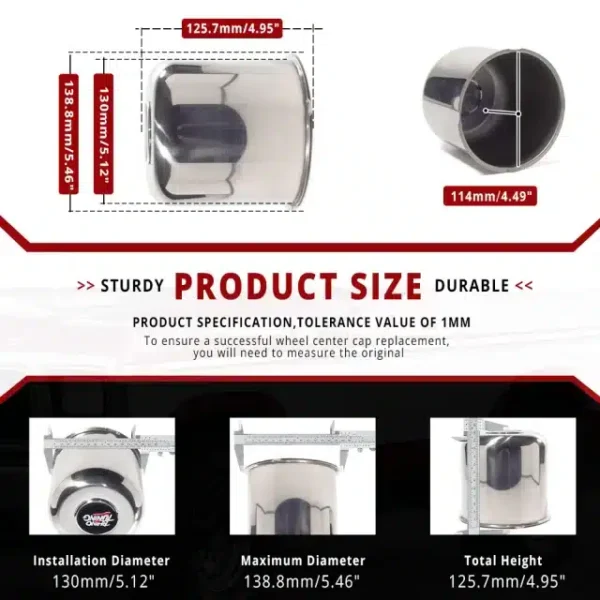 5.15in Stainless Trailer Push Thru Center Caps for 5.12" Bore 4.95" Tall Top Removable Hub Cap - 20260023=[74316+20970] - Image 3