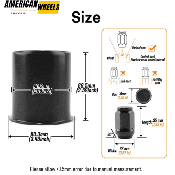 3.19in Matte Black Painted Stainless Trailer Center Caps with 1/2-20 Lug Nuts Sets - 74411[74327MB+74334MB+12228MB] - Image 3