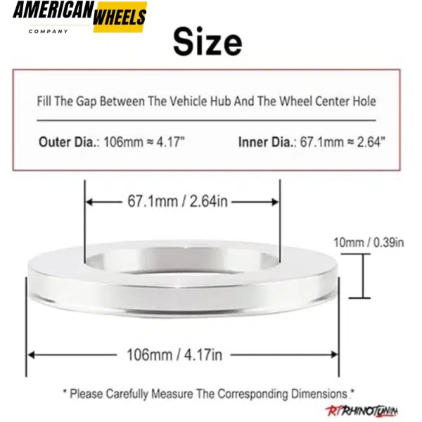 106mm 4.17in ID: 67mm 2.64in Aluminum Hub Centric Ring for SUV Rim Center Hole Adjust - 23137016 - Image 4