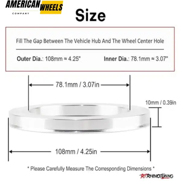 108mm 4.25in ID: 78mm 3.07in High-Quality Silver Aluminum Alloy Hub Centric Ring - 23137015 - Image 4
