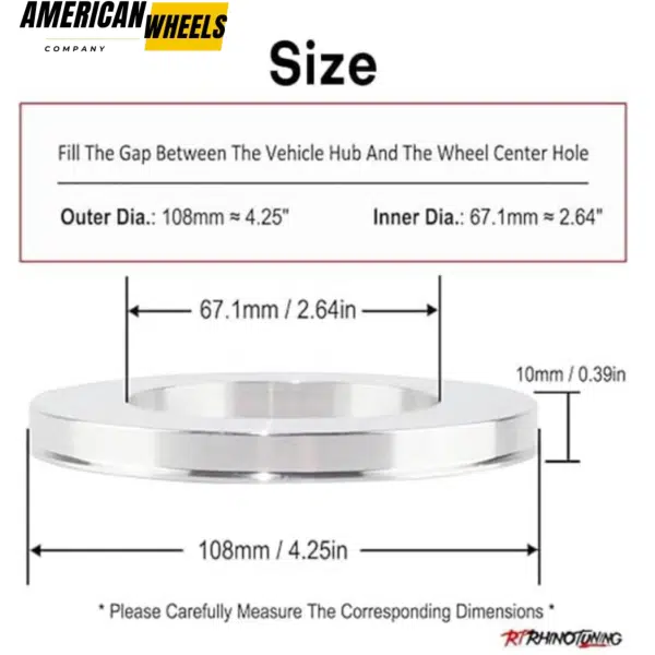 108mm 4.25in ID:67mm 2.64in Aluminum Hub Centric Rings for Aftermarket Wheel Refit - 23137013 - Image 4