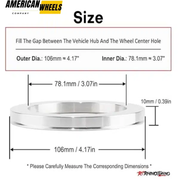 106mm 4.17in ID: 78mm/3.07in Aluminum Hub Centric Rings Brushed Surface Texture - 23137012 - Image 4