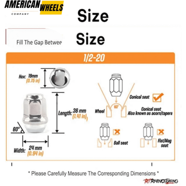 12pcs 1/2" -20 Lug Nuts 1.4" Tall Material Carbon Steel Liner and Stainless Outer Shell - 23112229CH - Image 3