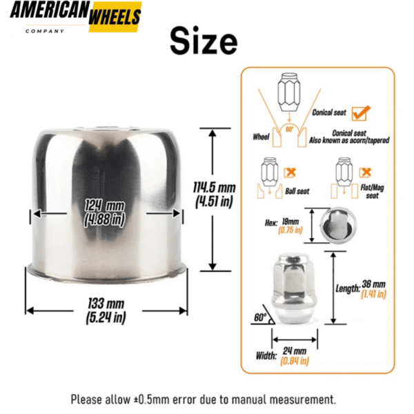 4.88in Push Through Center Caps & 1/2-20 Lug Nuts Sets for Trucks Trailer RVs - 20274414[74073/74167+12228x8] - Image 3