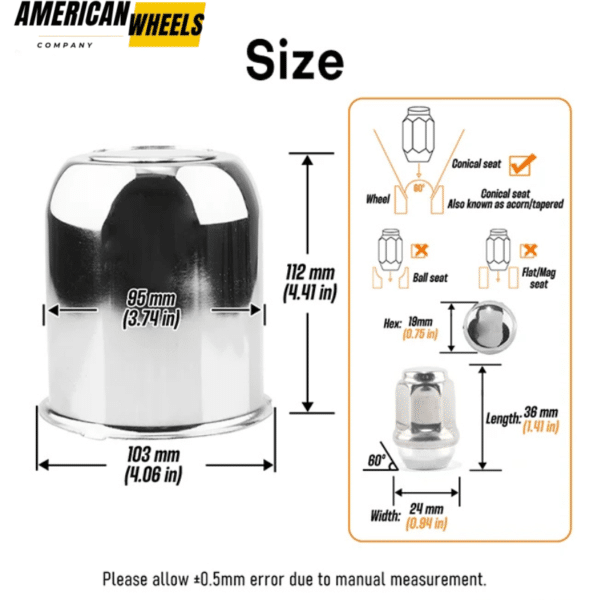 3.74in Push Thru Center Caps 3.74" Bore 3.85" Tall Hub Cap and 1/2-20 Lug Nuts Sets - 20274412CH=[74072+12228CHx6] - Image 3