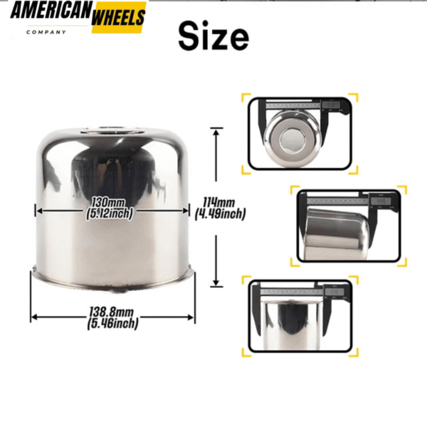 130mm 5.12in Stainless Push Thru Center Caps for 5.12in Bore 4.49in Tall Trailer Rims - 20274316 - Image 3