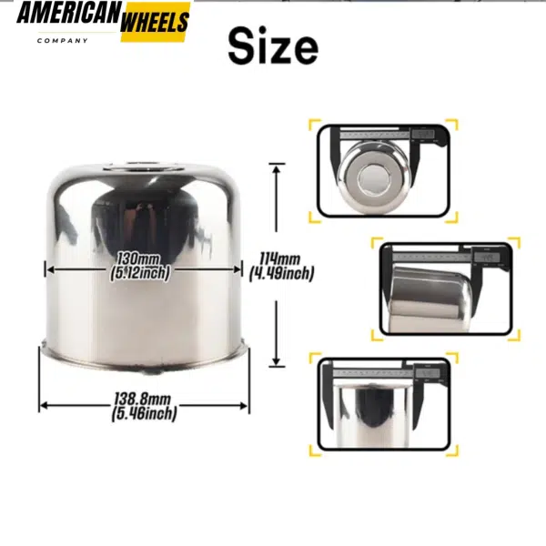 130mm 5.12in Stainless Push Thru Center Caps for 5.12in Bore 4.49in Tall Trailer Rims - 20274316 - Image 3
