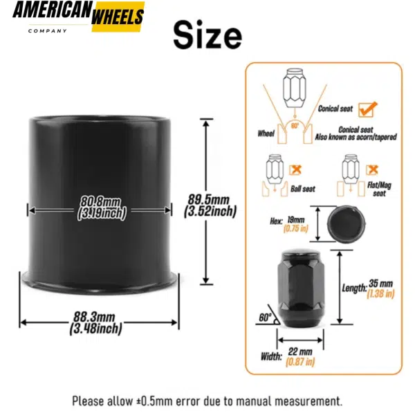 3.19in Open End/Closed Stainless Push Thru Center Caps and 1/2-20 Lug Nuts Sets - 74410[74304MB+74334MB+12228MB] - Image 4