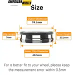 4pcs 74mm 2 15/16in Universal Wheel Center Caps Equipped With Fixed Steel Ring - 20290023BK - Image 3