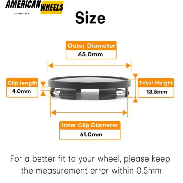 65mm 2.56in / ID: 61mm 2.40in Snap Universal Wheel Center Caps Matt Black 4pcs - 20290022MB - Image 3