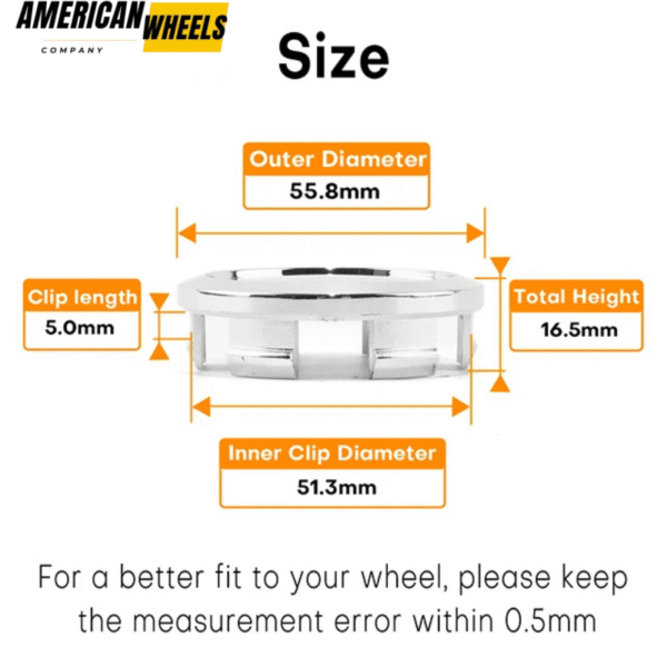 OD: 56mm 2.2in / ID: 51mm 2.02in Universal Wheel Center Caps Replacement 4pcs - 20290019CH - Image 3