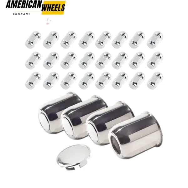 3.74in Push Through Stainless Steel Trailer Center Caps and 1/2-20 Lug Nuts Sets - 20274413[74323+12228] - Image 2