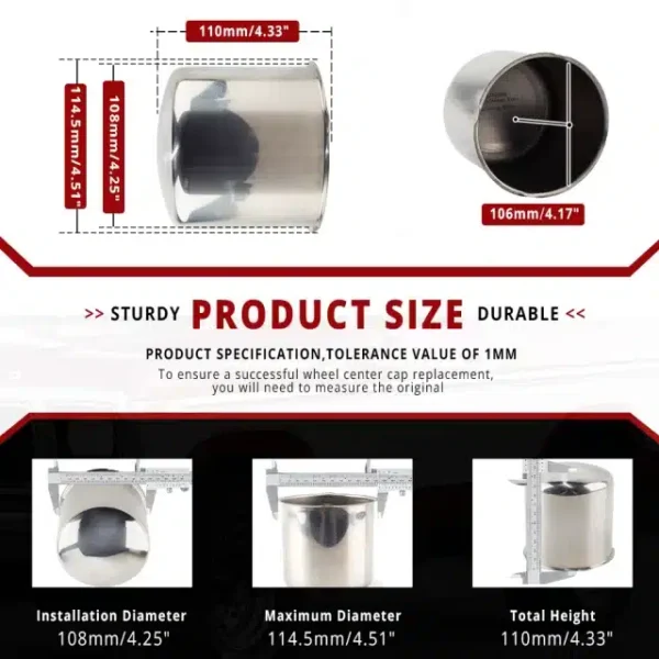 Stainless Steel Push Thru Center Caps 2 Close 2 Open Combo for 4.25in Trailer Rim Center Bore - 20274353=[74332+74338]x2 - Image 6