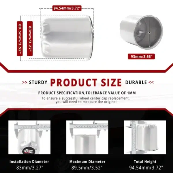 4pcs 3.27in Aluminum Push Through Center Caps for 3.27in Bore 3.66'' Height - 20260017SV=[74301SV+20971]x4 - Image 3