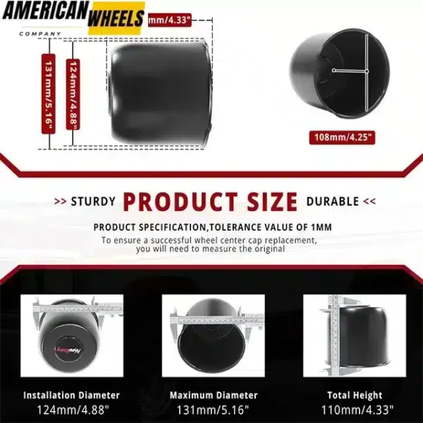124mm 4.88in Push Through Trailer Wheel Center Cap for 4.88" Bore 4.25" Height - 20263011MB=[74167BK+71012] - Image 3