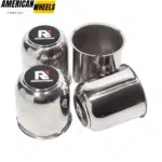 83mm 3.27in Chrome/Black Stainless Trailer Wheel Center Caps for 3.27in Bore 2.95in Tall - 20263017 [74317+71011]