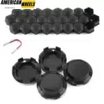 83mm Center Hub Caps (4pcs) and Trailer Lug Nut Covers (25pcs) for Tesla Cybertruck Terrain Wheels - 20250004BK=[20214726BKx4+23112227MBx25]