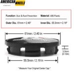 Audi A3 A4 Subaru Legacy Citroen C3 C4 MSW TYPE 25 Wheel Center Caps 61mm 2 3/8in 4pcs - 63005=[14550+71013] - Image 3