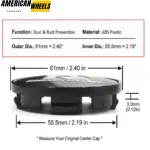 Audi A3 A4 Subaru Legacy Citroen C3 C4 MSW TYPE 25 Wheel Center Caps 61mm 2 3/8in 4pcs - 63005=[14550+71013] - Image 3