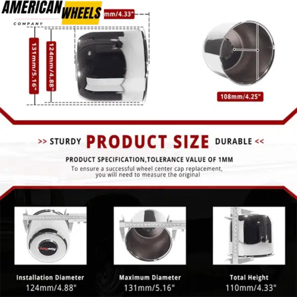 124mm 4.88in Chrome Push Thru Center Hub Caps Removable Top Cap 4pcs - 20263013CH [74073+71012] - Image 2