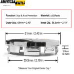 Audi A3 A4 Subaru Legacy Citroen C3 C4 MSW TYPE 25 Wheel Center Caps 61mm 2 3/8in 4pcs - 63005=[14550+71013] - Image 4