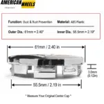 Audi A3 A4 Subaru Legacy Citroen C3 C4 MSW TYPE 25 Wheel Center Caps 61mm 2 3/8in 4pcs - 63005=[14550+71013] - Image 4