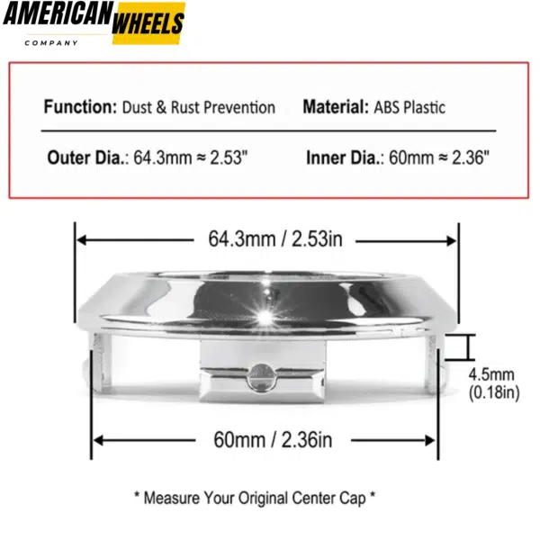Chrome Universal Wheel Center Hub Caps OD: 64.3mm 2.53in ID: 60mm 2.36in - 20260015CH - Image 3