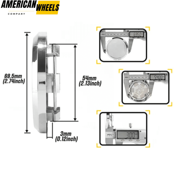 70mm 2 12/16in Chrome Universal Wheel Center Caps 4pcs - 20230006CH - Image 3