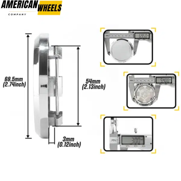 70mm 2 12/16in Chrome Universal Wheel Center Caps 4pcs - 20230006CH - Image 3