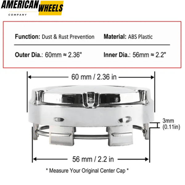 4pcs 60mm 2 6/16in Chrome Universal Center Caps Center Hub Caps - 20260004CH - Image 3