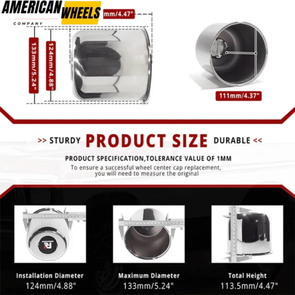 RhinoTuning 4.88in Stainless Push Through Center Covers for 4.88in Bore Trailer Truck Rims - 20263016 [74303+71011] - Image 3