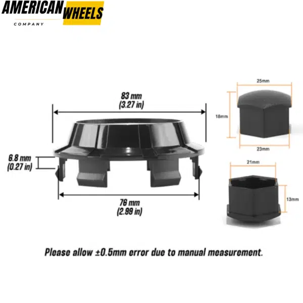 83mm Center Hub Caps (4pcs) and Trailer Lug Nut Covers (25pcs) for Tesla Cybertruck Terrain Wheels - 20250004BK=[20214726BKx4+23112227MBx25] - Image 3