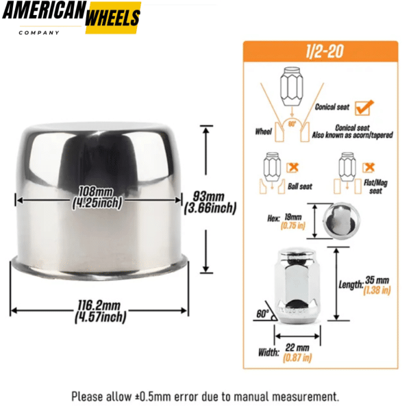 4.25in Stainless Steel Push Through Center Caps and 1/2-20 Wheel Lug Nuts Sets - 20274406 - Image 3