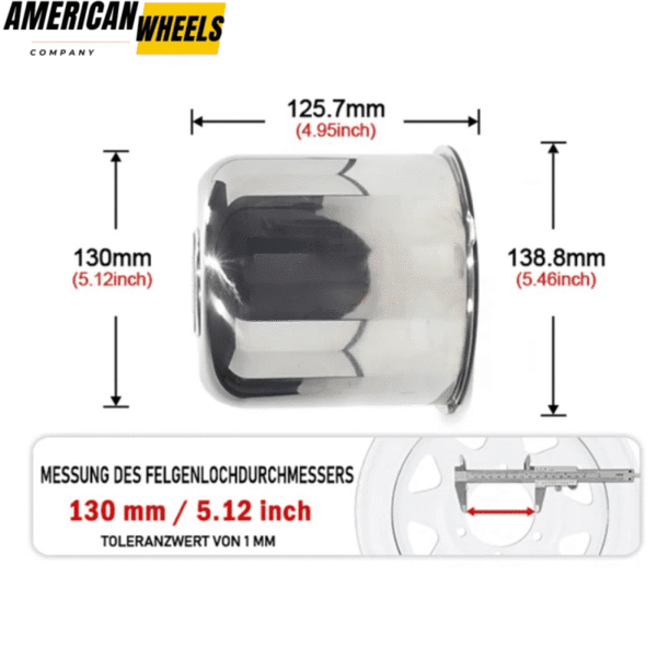 5.12in Stainless Push Through Trailer Center Caps for 5.12in Rim Bore 4.49in Height - 20263015 [74316+71011] - Image 3