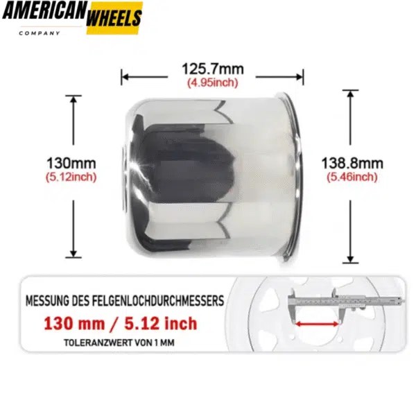 5.12in Stainless Push Through Trailer Center Caps for 5.12in Rim Bore 4.49in Height - 20263015 [74316+71011] - Image 3