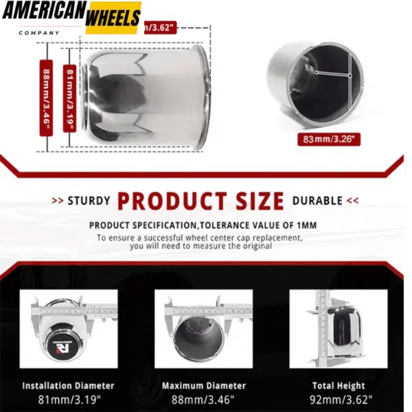 Stainless 3.19in Push Through Center Caps Trailer Hub Caps for 3.19in Bore 3.26in Tall - 20263014 [74304+71011] - Image 3