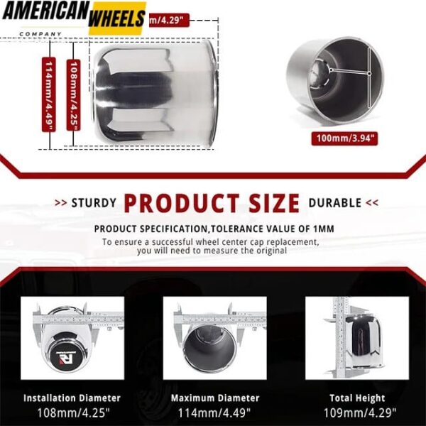 Stainless 4.25 Push Through Center Caps Removable Top Cover for 4.25in Rim Bore - 20263018 [74311+71011] - Image 3