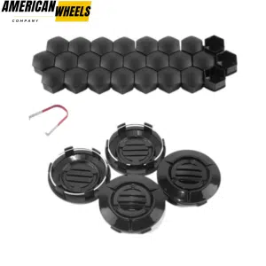 4pcs Wheel Center Caps and 25pcs Lug Nut Covers Sets for Tesla Cybertruck - 20250003BK=[20274175x4+23112227MBx25]