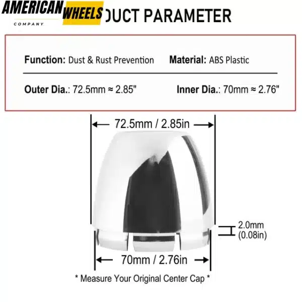 4PCS 2.75" Bore Dome Wheel Center Cap for OD: 72.5mm(2.85") ID:70mm(2.75") - 20272035 - Image 4