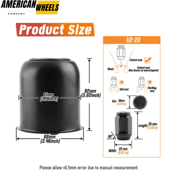 4 Pcs 3.19in Trailer Wheel Center Caps and 24 Capped 1/2-20 Lug Nuts Sets - 20274404=[74304+12228x6]x4 - Image 5