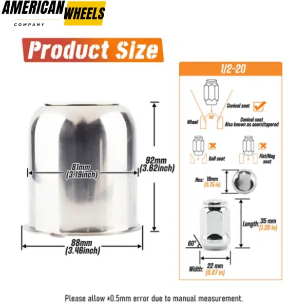 4 Pcs 3.19in Trailer Wheel Center Caps and 24 Capped 1/2-20 Lug Nuts Sets - 20274404=[74304+12228x6]x4 - Image 6