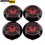 4pcs Skull & Cross Bones 70mm 2 3/4in Wheel Center Caps Black Base - 20214966BK[14929+13811BK]x4