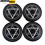 4pcs DODGE Brohers Star Of David 63mm 2 15/32in Wheel Center Caps #52110398AA Black Base - 20214011BK[14006+13796BK]x4