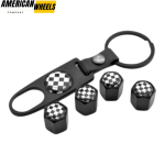 4pcs (1set) Checkered Tyre Valve Dust Caps With Spanner Tool